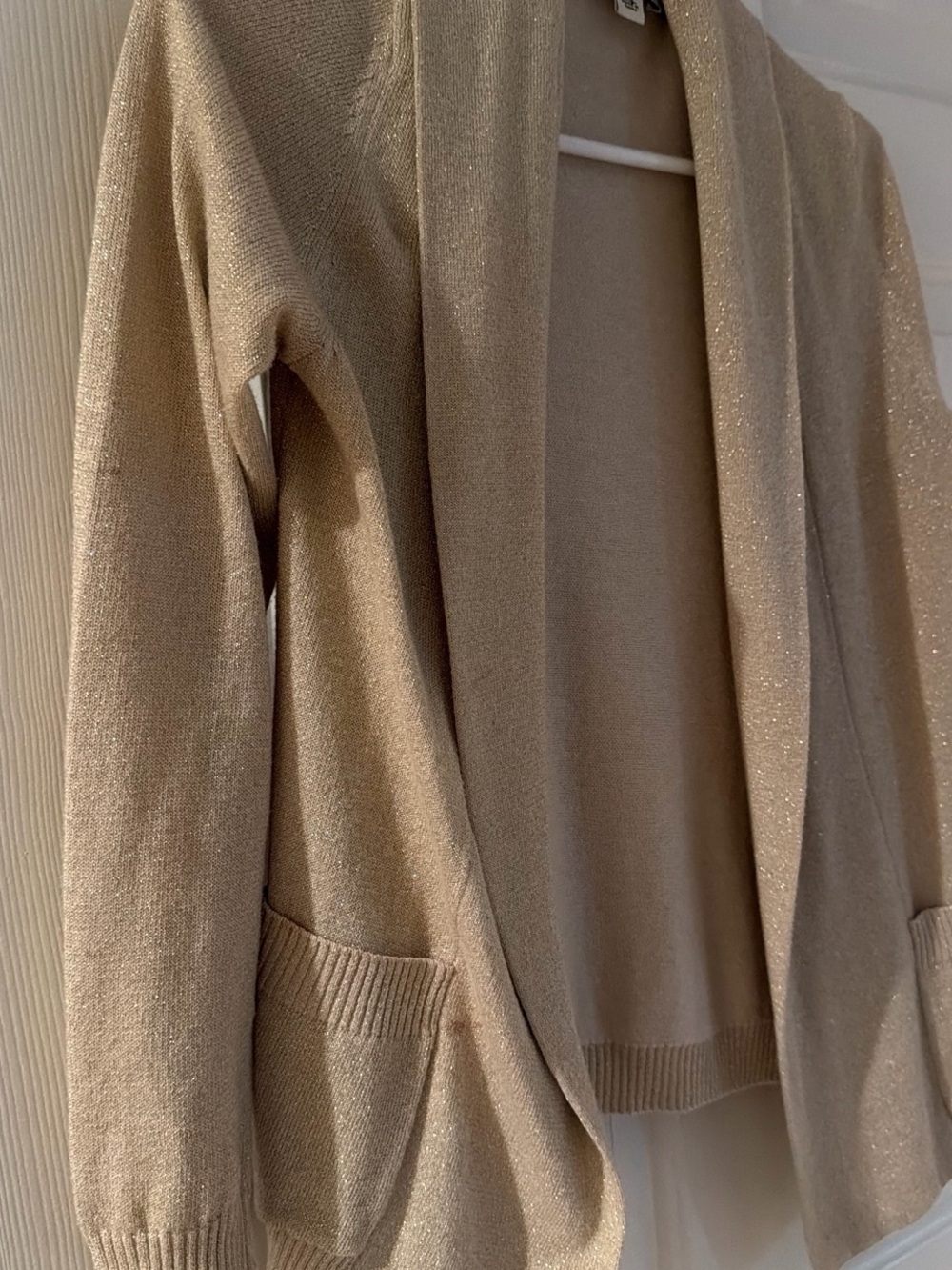Banana Republic Metallic Taupe Open-Front Cardigan